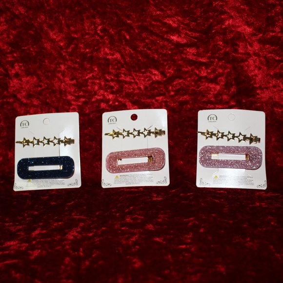 Glitter Resin & Stars Barrettes "Love" HairPin Set - Picture 2 of 7